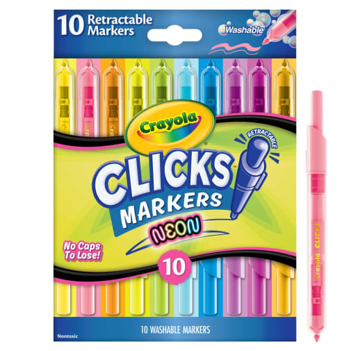 Crayola Clicks Retractable Markers, Neon - 10 count