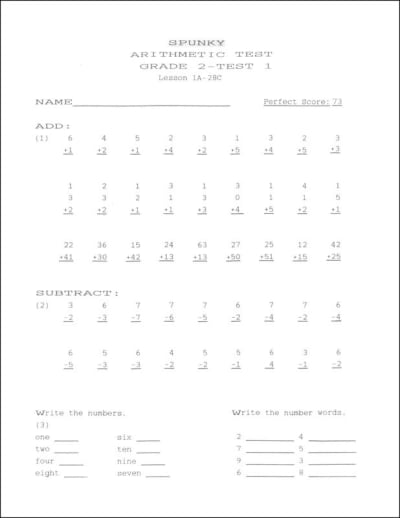 Continuing Numbers with Spunky Tests Grade 2 Test 1