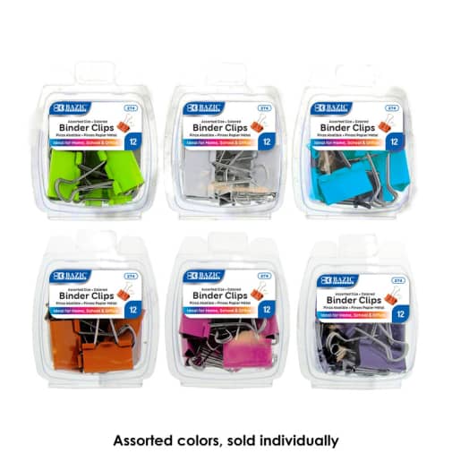 Binder Clips: Assorted Colors and Sizes (12/Pack)