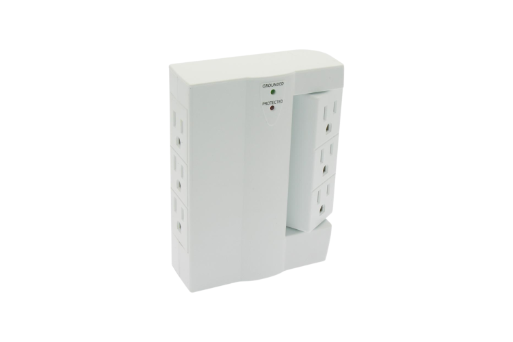 6-Outlet Swivel Wall Tap Adapter, 3-Prong, 300J Surge Protector with 3 Rotating Outlets, White