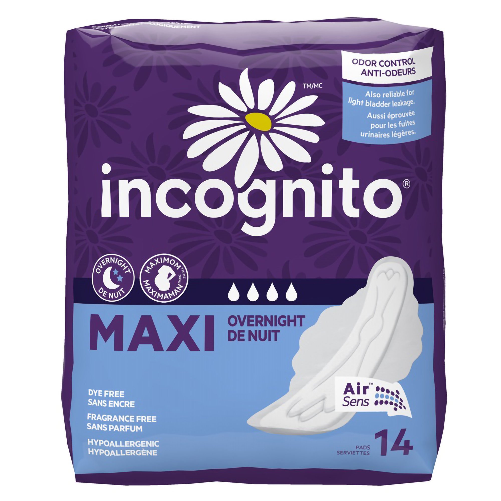 Feminine Pad Incognito Maxi with Wings / Overnight Heavy Absorbency MK 1254791