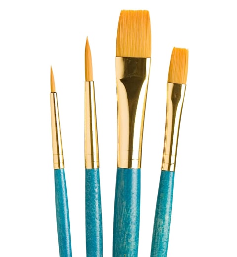 Gold Taklon Round 1, 4, Wash 1/4, & Flat 1/2" Paint Brush Set