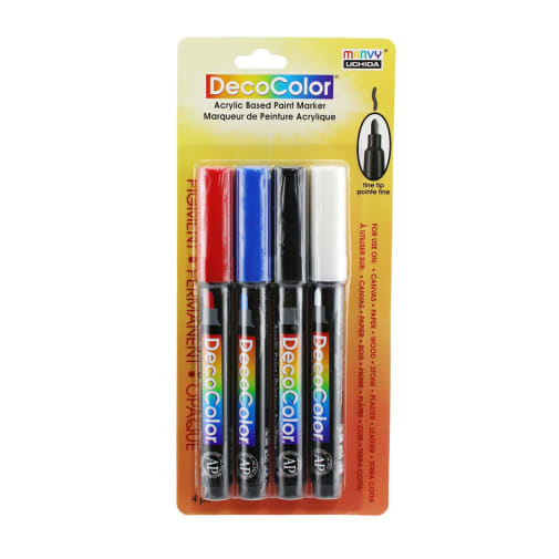 Paint Markers - Basic (4 Pack: White, Black, Red, Blue)