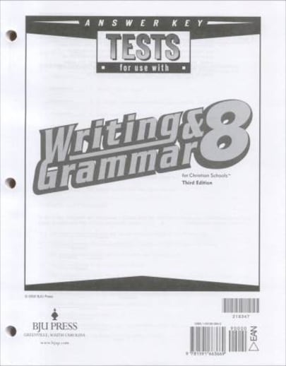 BJU Press Writing/Grammar 8 Testpack Answer Key