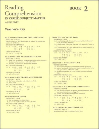 Reading Comprehension Book 2 Teacher Key