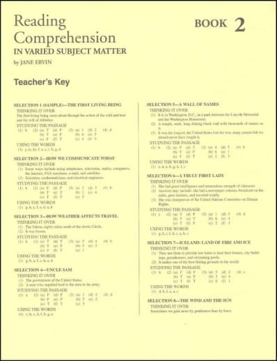 Reading Comprehension Book 2 Teacher Key