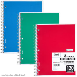 Mead Spiral Notebook 3 Subject, 120 Sheets, College-Ruled, 11"x8 ...