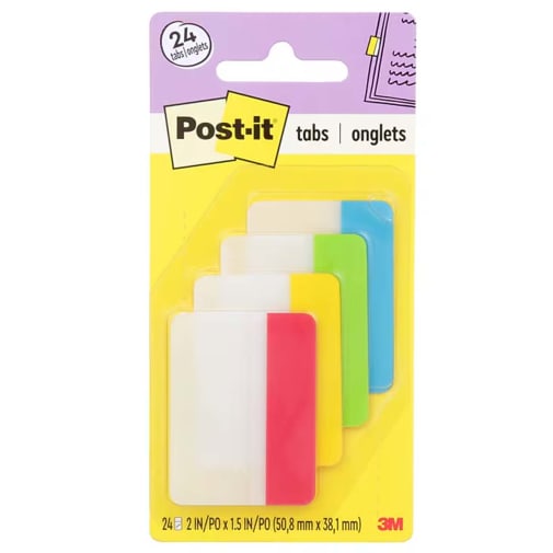 Post-It Tabs 2" Solid Assorted Bright Colors (24 pack)