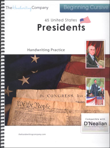 45 United States Presidents Character Writing Worksheets D'Nealian Beginning Cursive