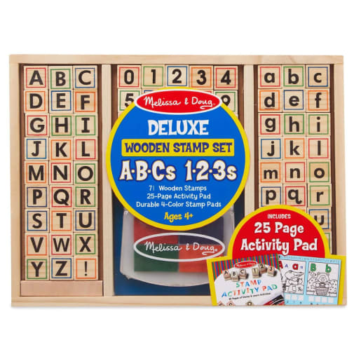 Melissa & Doug Deluxe Wooden Stamp Set - ABCs & 123s