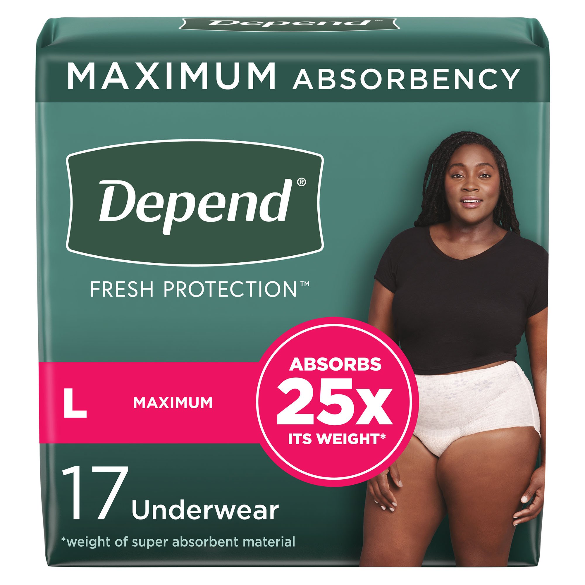Depend Fresh Protection Women's Maximum Absorbency Underwear, Large MK 1090308
