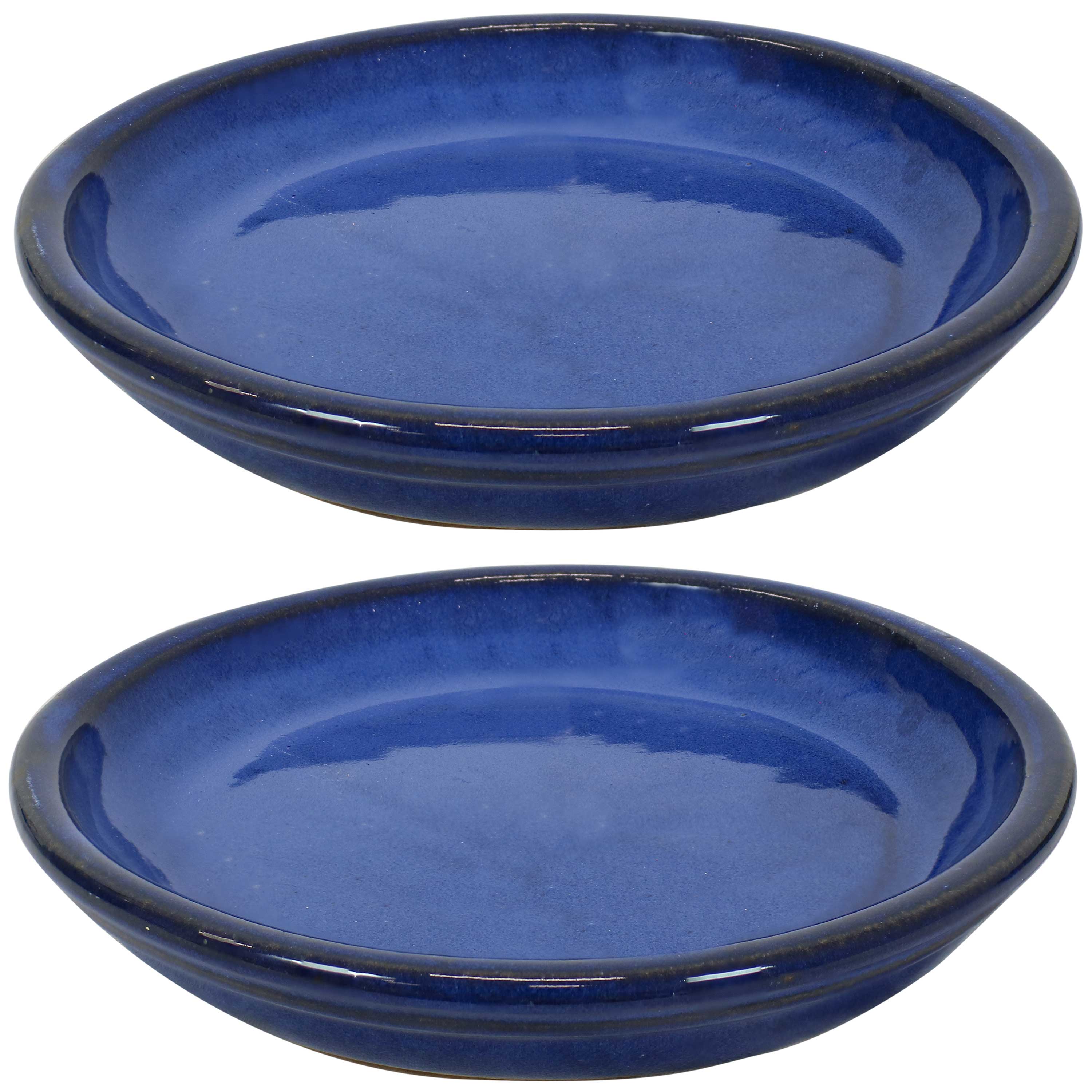 Sunnydaze Ceramic Planter Saucer - Imperial Blue - 7-Inch - Set of 2