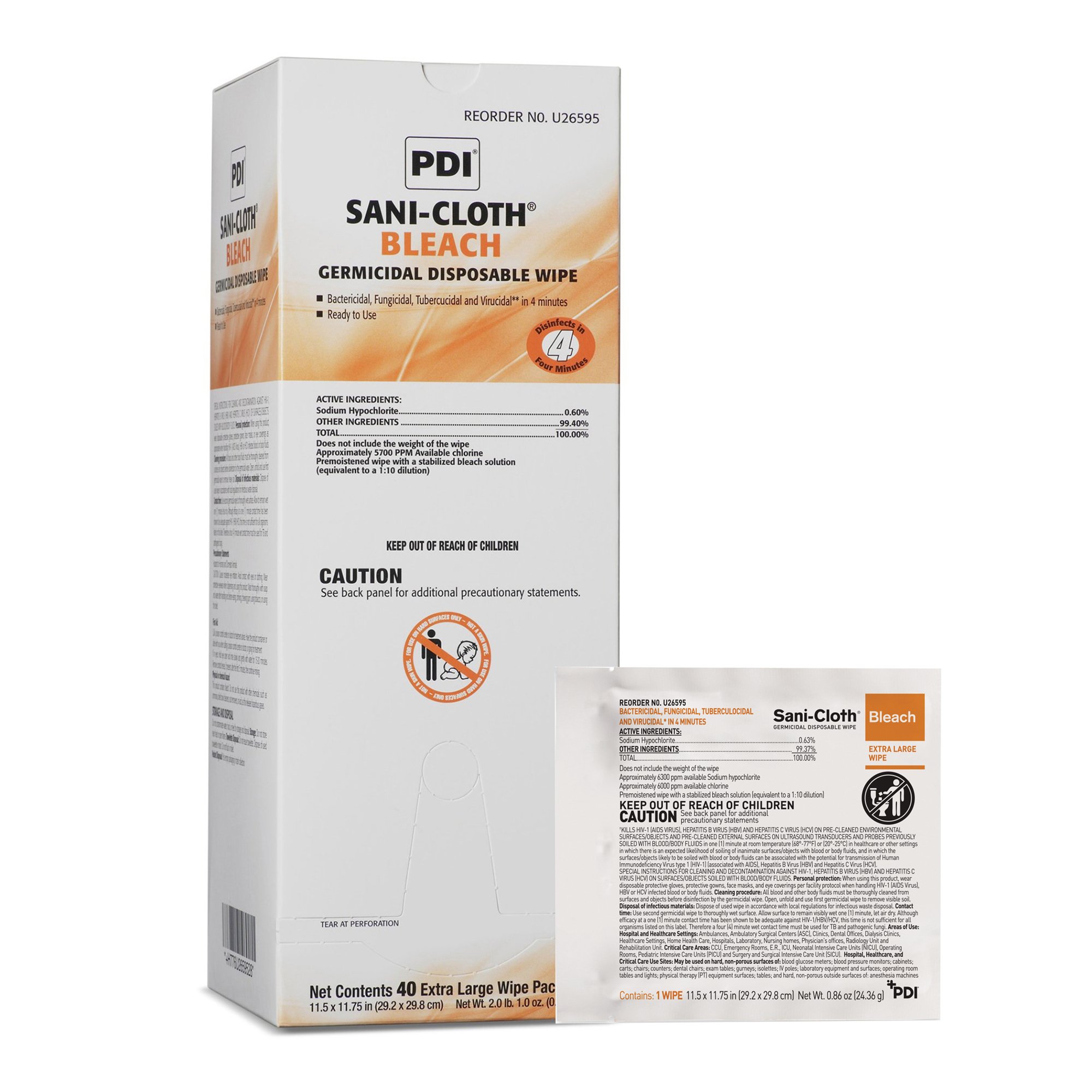 Sani-Cloth Surface Disinfectant Cleaner Bleach Wipe, 11.5 x 11.75 Inch MK 809669