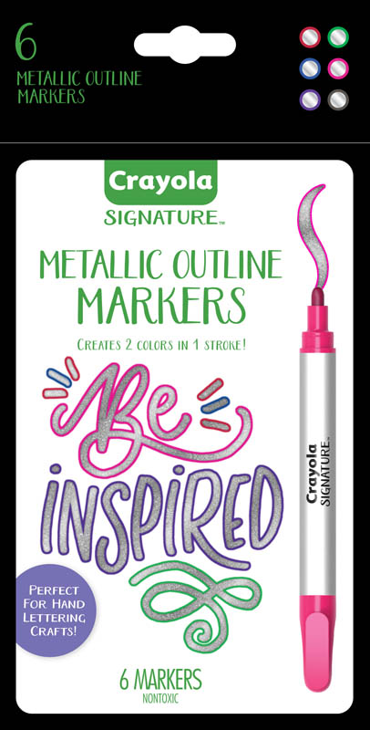 Crayola Metallic Outline Paint Markers - Metallic - 6 / Pack