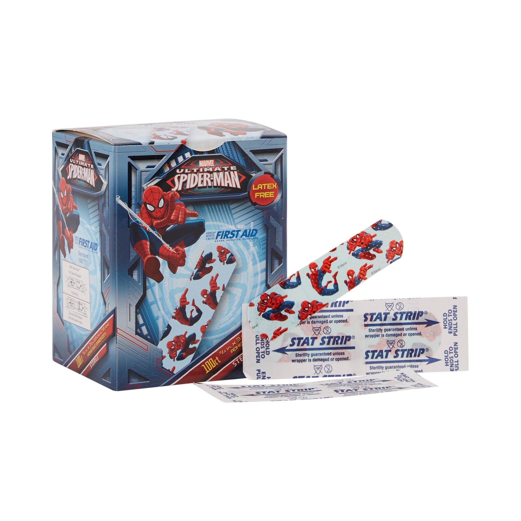 American White Cross Stat Strip Adhesive Strip, 3/4 x 3 Inch, Spider-Man Design MK 890881