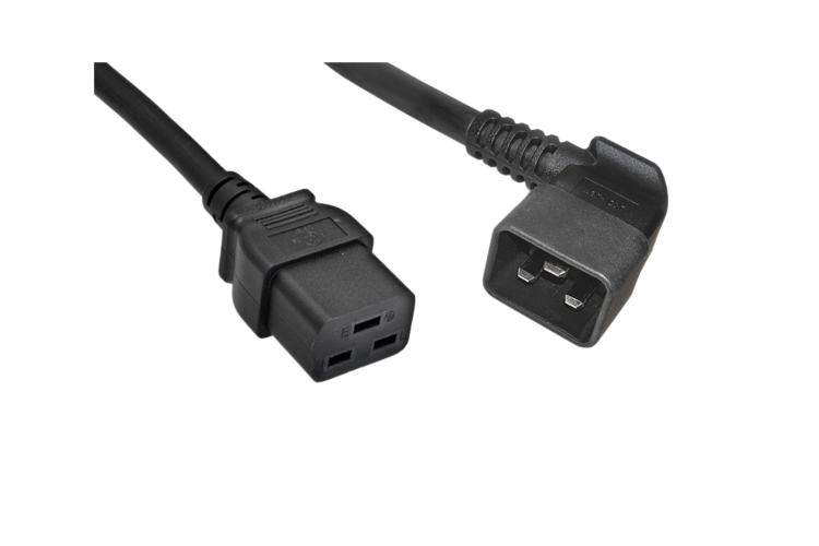 AC Power Cord, C19 Right Angle to C20, 12AWG, 3ft, Black