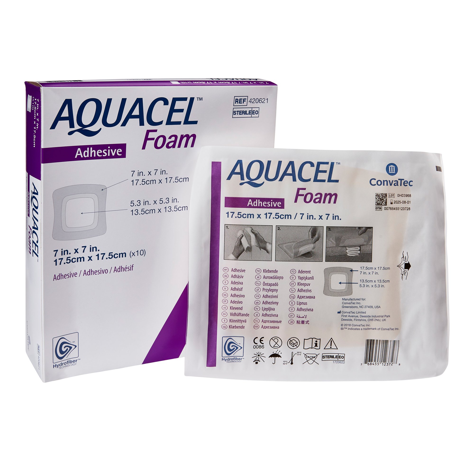 Aquacel Silicone Adhesive with Border Silicone Foam Dressing, 7 x 7 Inch MK 802595