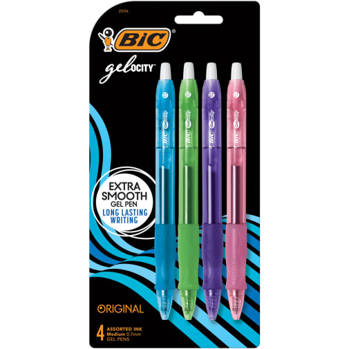 BIC Gelocity Original Assorted Fashion Colors Gel Pens Medium Point (0.7mm) 4 pack