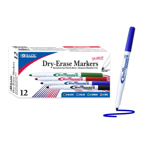 Dry Erase Markers Fine Tip (12 pack) assorted colors