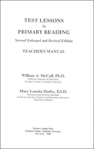 Test Lessons in Primary Reading, Teachers Manual/Answer Key