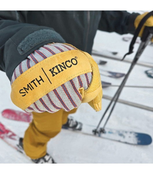SMITH | KINCO&reg; Lined Premium Grain Pigskin Lobster Ski Mitt with Omni-Cuff&trade;, Striped, large