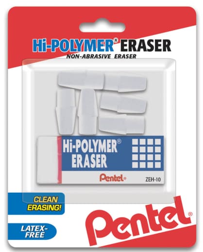 Pentel Hi-Polymer Eraser, White, Mixed Pack, 6 pack