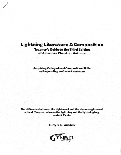 Lightning Literature & Composition American Christian Authors Teacher Guide