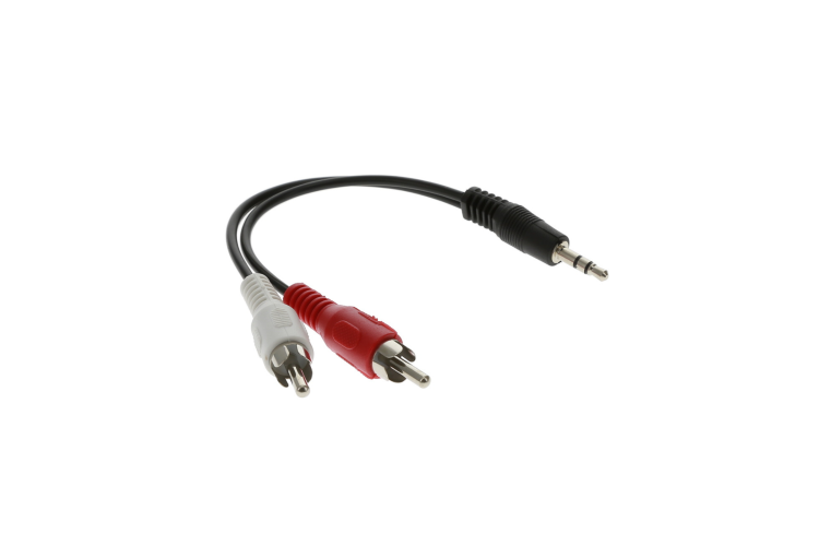 Audio Cable 3.5mm Male to (2)RCA Male Y-Cable, 0.5 ft (6in)