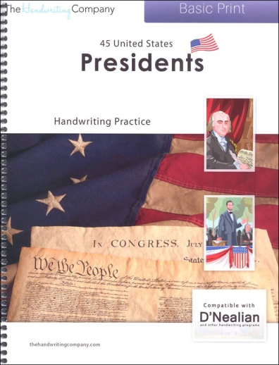 45 United States Presidents Character Writing Worksheets D'Nealian Basic Print