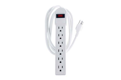 Image of Surge Protector Power Strip With (6) 15A Outlets and 6ft Cord, White