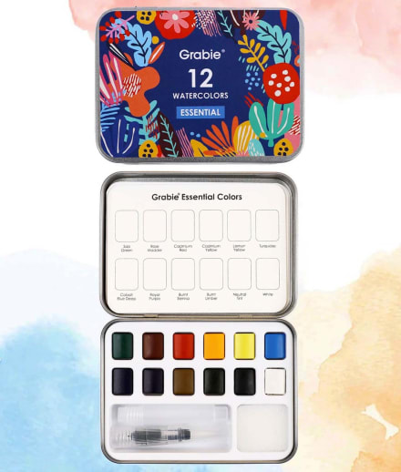 Watercolor Pocket Set of 12 with Brush - Essential Colors