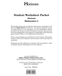 Horizon Math 2 Horizons Math 2 Worksheet Packet