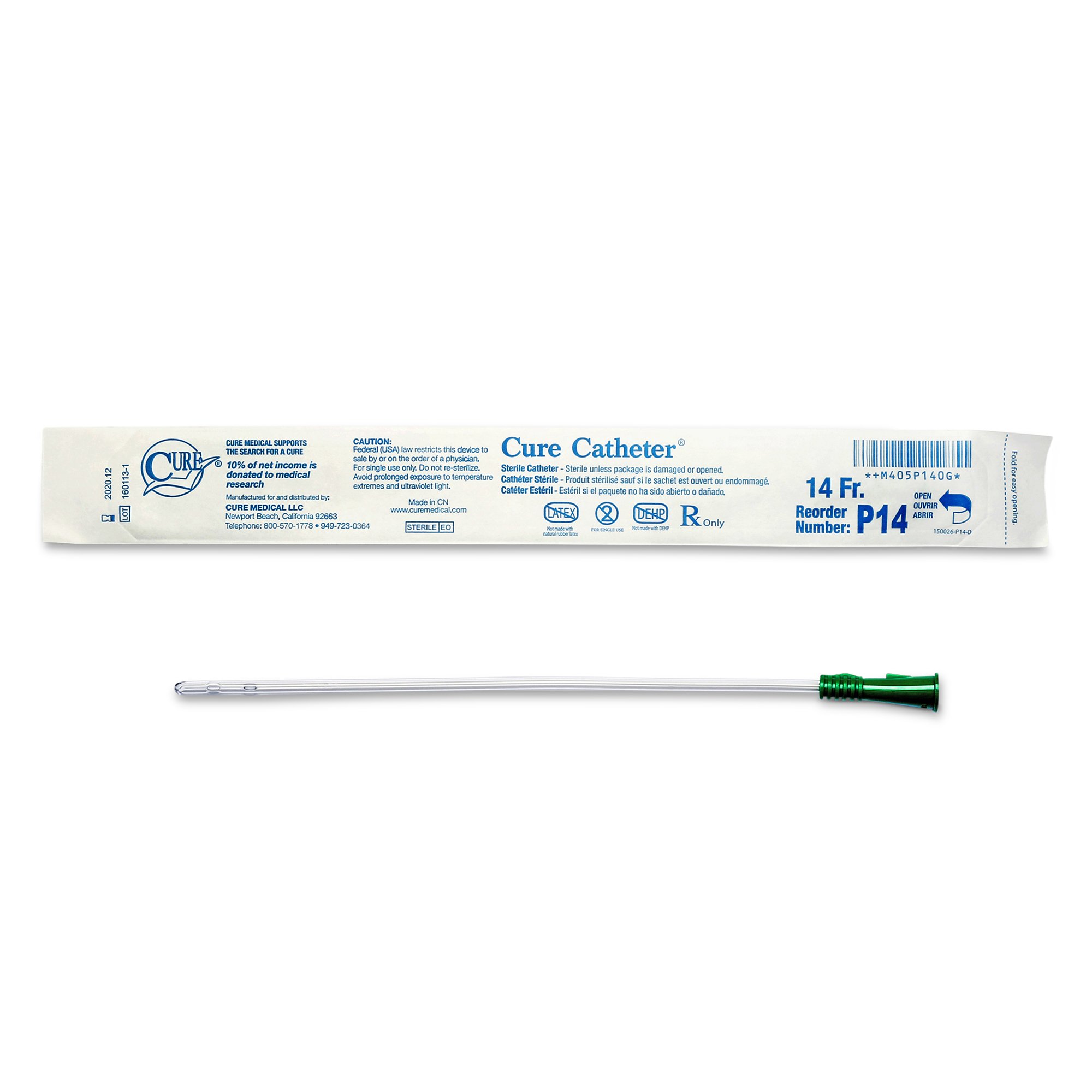 Cure Catheter Urethral Catheter, 14 Fr., Unisex, Straight MK 806137
