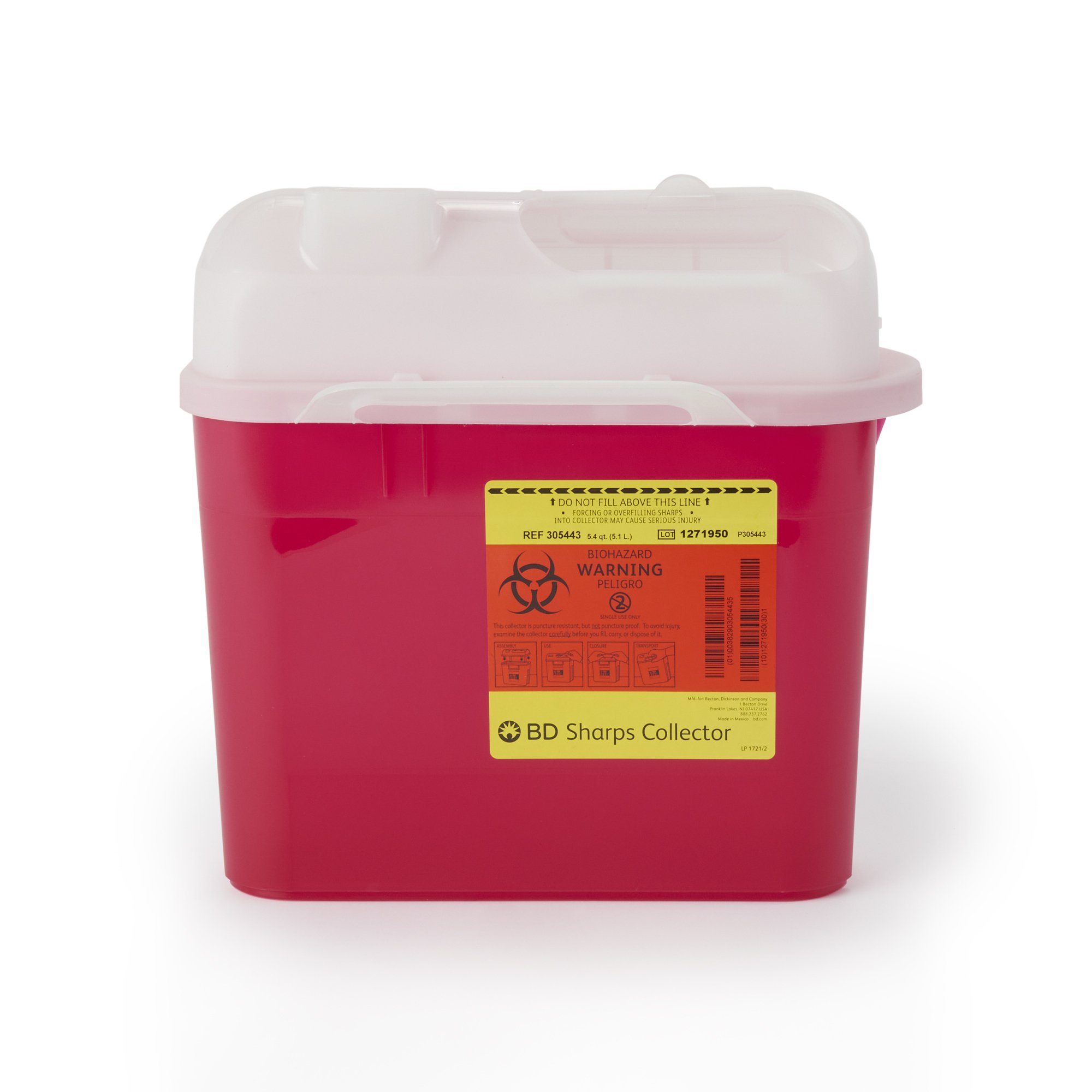 BD Sharps Container, 5.4 Quart, 11-7/10 x 16-3/5 x 4-1/2 Inch MK 207527