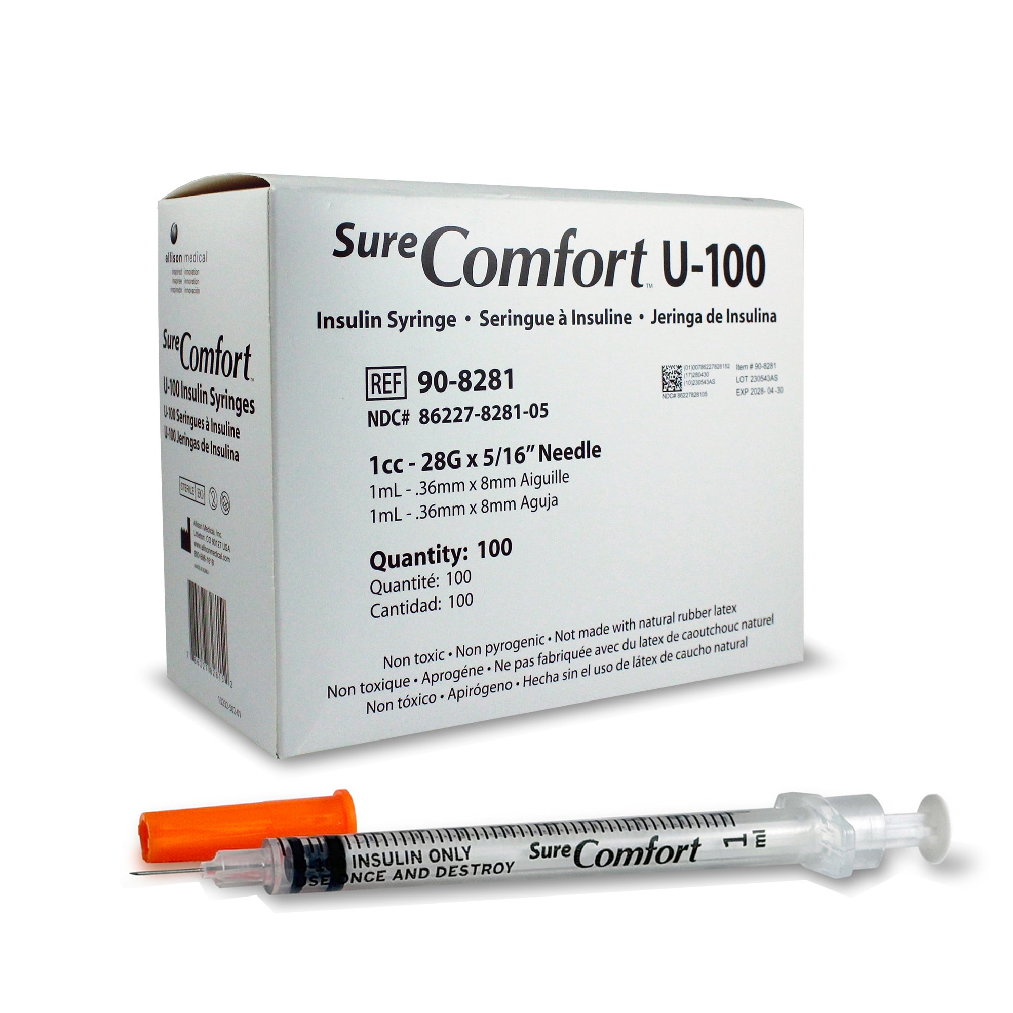 Standard Insulin Syringe with Needle Surecomfort 1 mL 5/16 Inch 28 Gauge NonSafety Regular Wall MK 1124500
