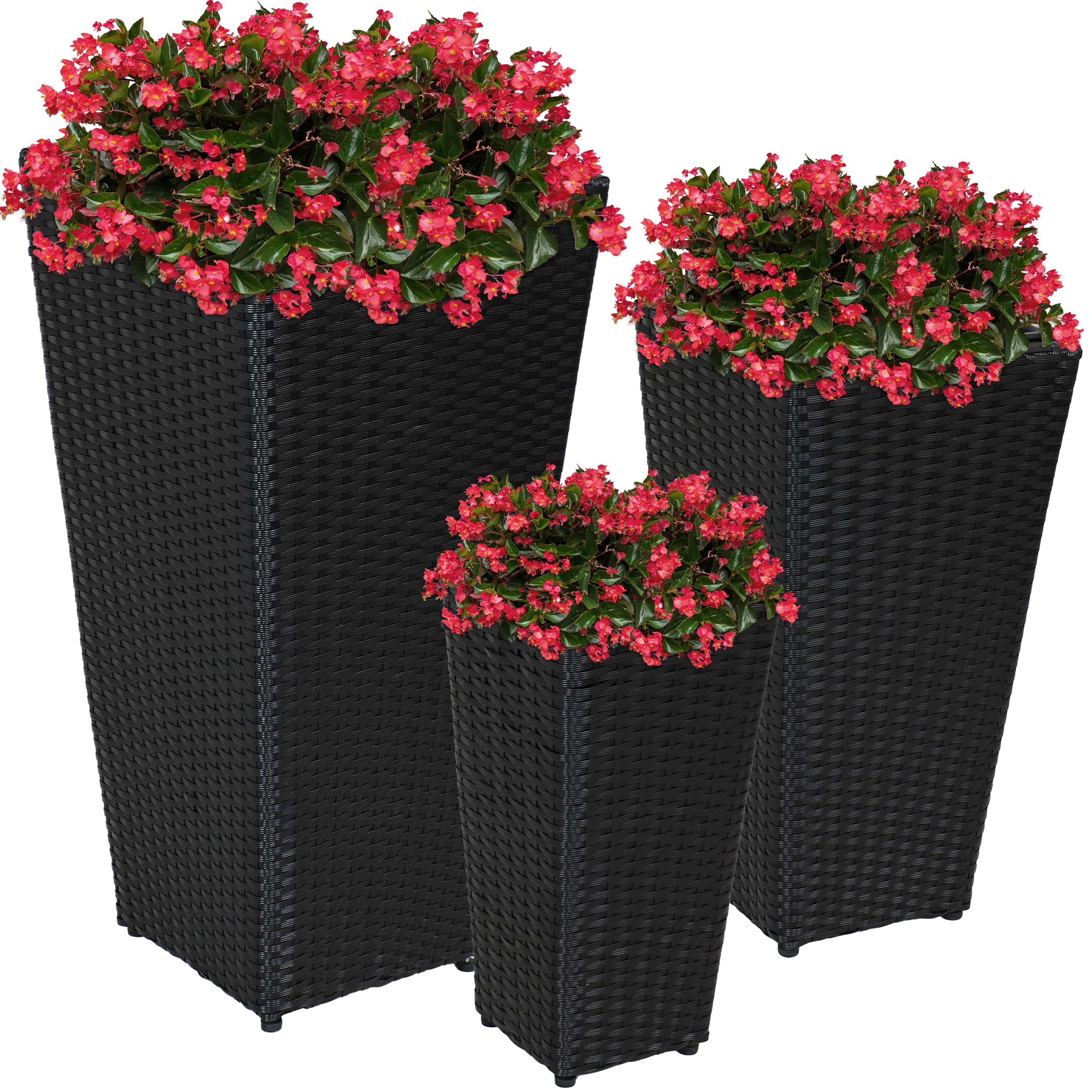 Sunnydaze Tall Square Polyrattan Planter - Set of 3