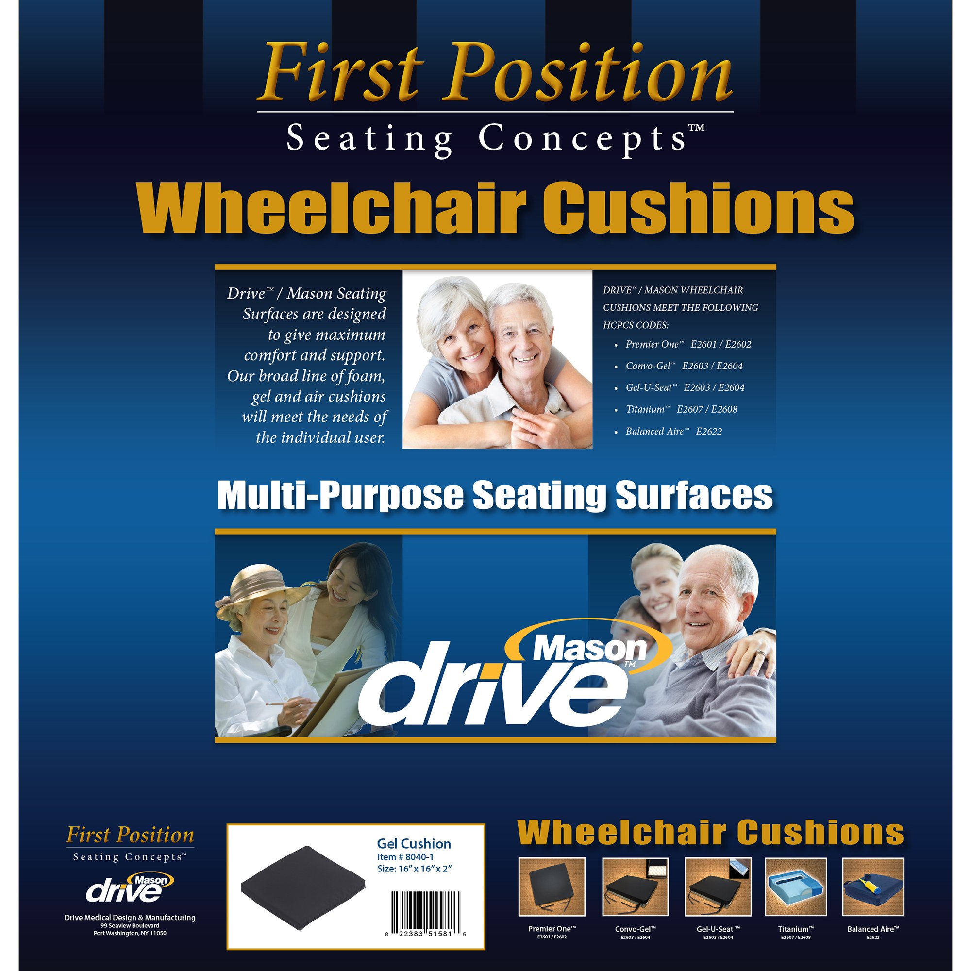 drive Gel-U-Seat Lite Seat Cushion, 16 x 16 in. MK 876018