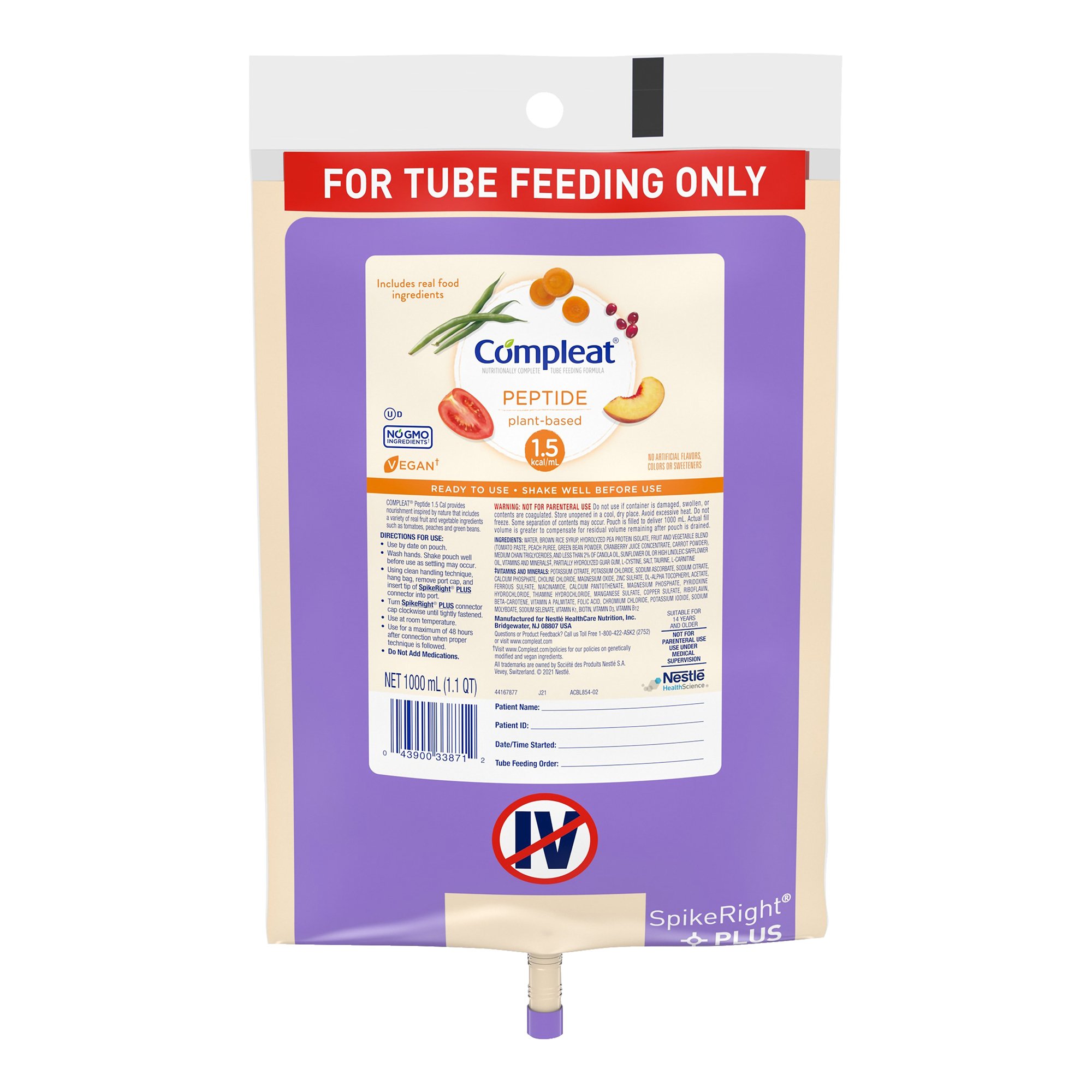 Compleat Peptide Plant-Based 1.5 Tube Feeding Formula, 1000 mL MK 1206145