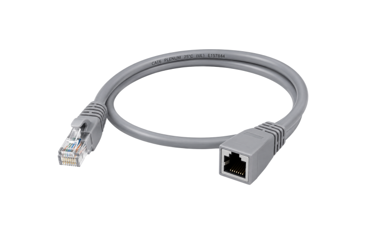 RJ45 Male to RJ45 Female Cat6 Plenum Cable, STM to Avtec Elite 5513 Labeled, Gray, 4in
