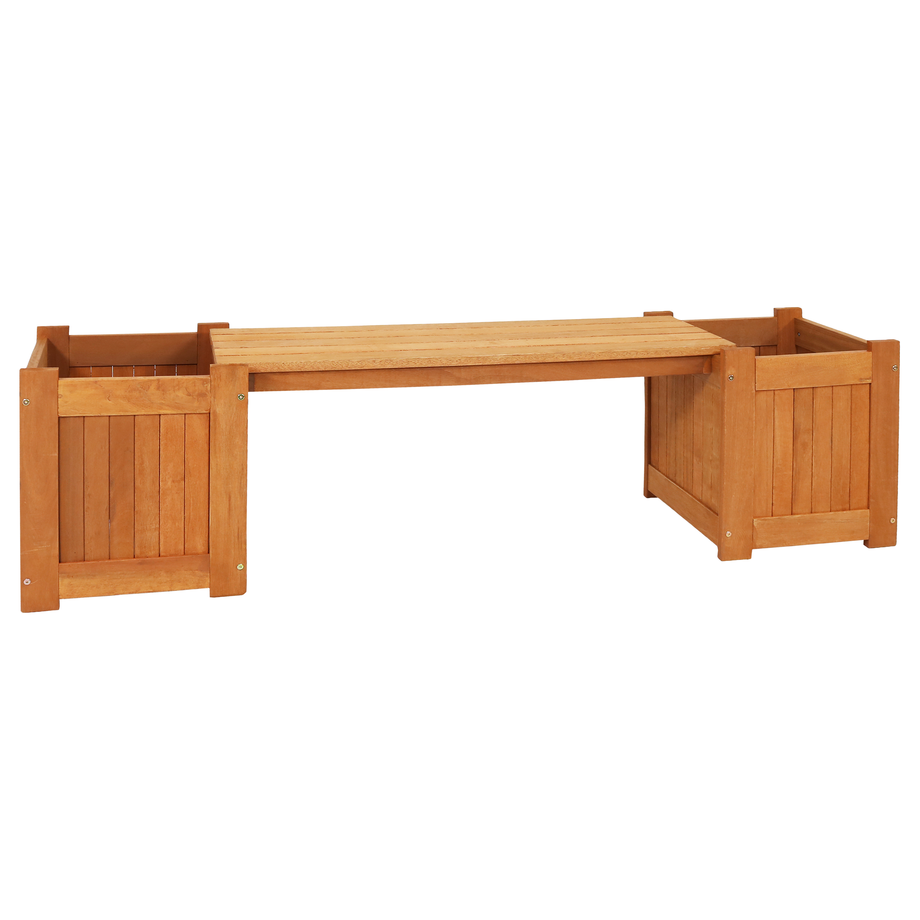 Sunnydaze Meranti Wood Outdoor Planter Box Bench with Teak Oil Finish - 68-Inch