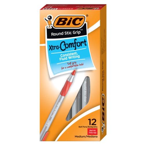 BIC Round Stic Grip Xtra Comfort Red Medium Point (1.2mm) Dozen Box