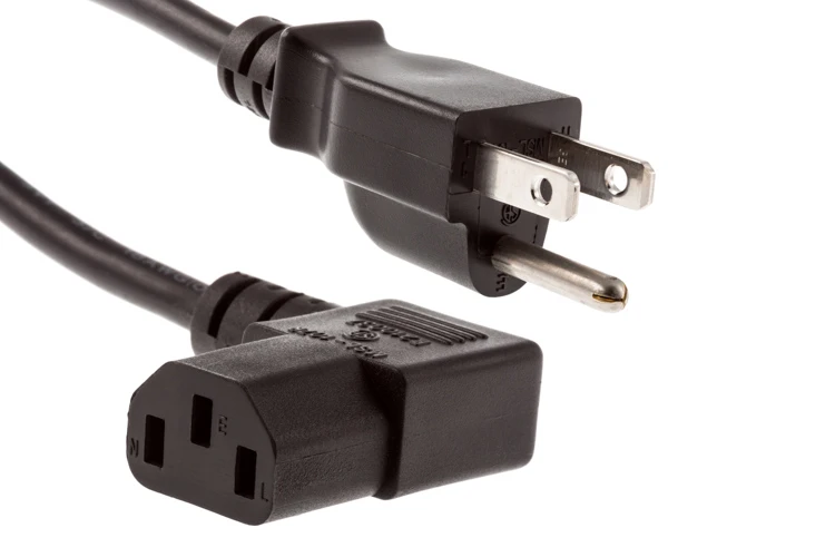 AC Power Cord, 5-15P to C13 Right angle,  18AWG, 6ft, Black