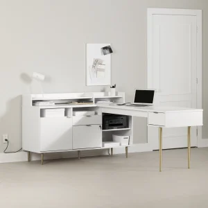 L-Shaped Desk with Power Bar and Removable Hutch