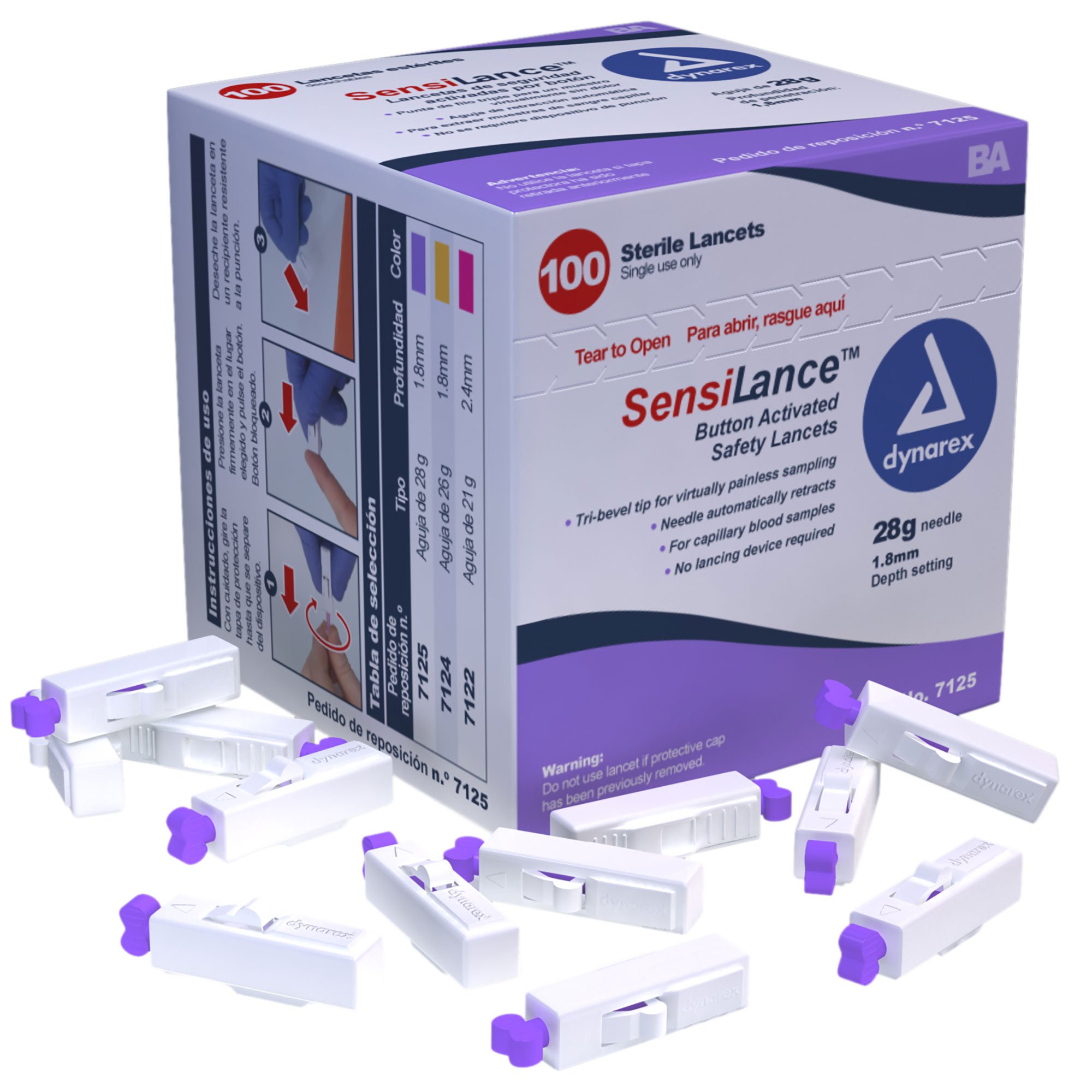 dynarex SensiLance Safety Lancet, 28 Gauge, 1.8 mm Depth, Button Activated MK 950463