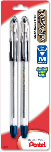 RSVP Ballpoint Pen (1.0mm) Medium Line, Blue ink - 2 pack
