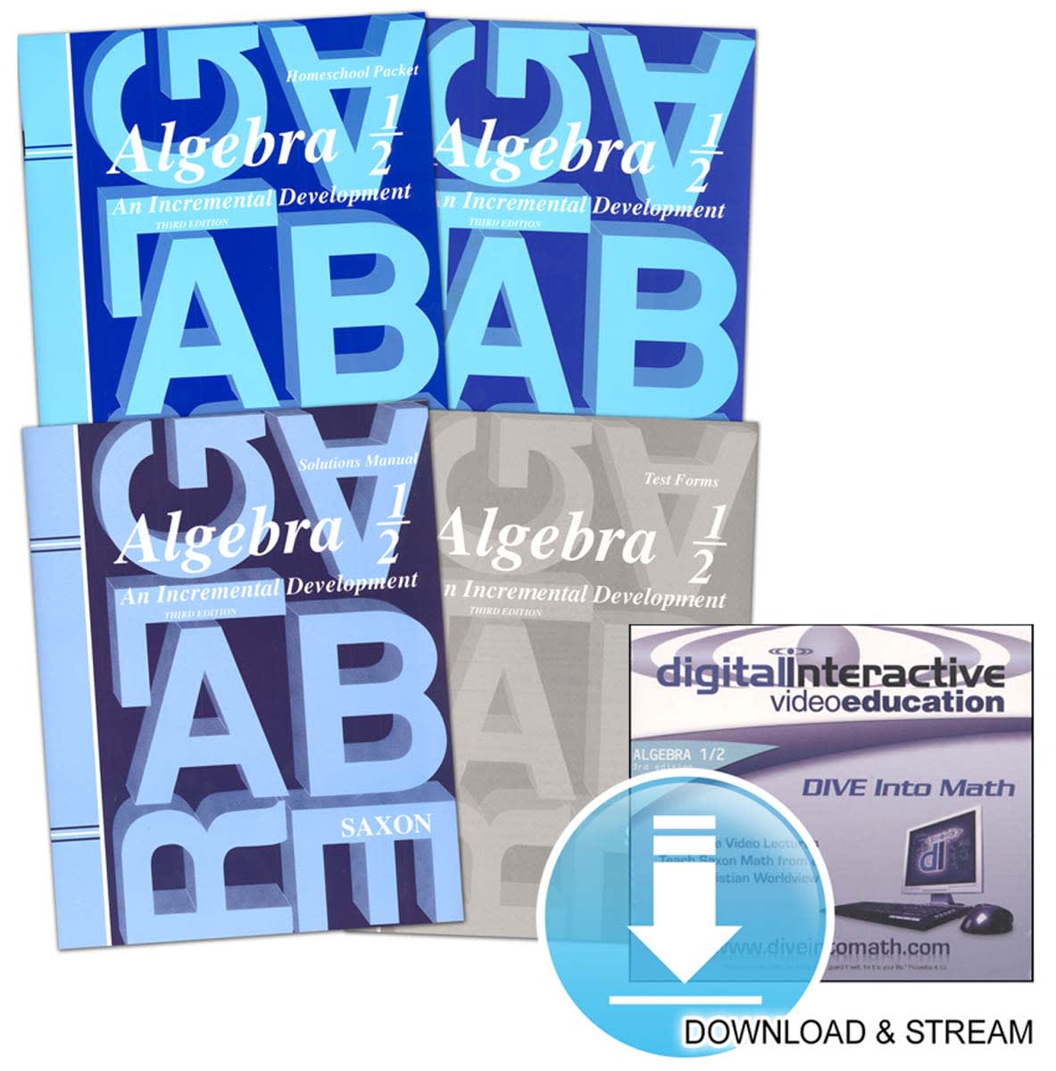 Saxon Algebra 1/2 3rd Edition Homeschool Study Kit with Solutions Manual Plus DIVE Download & Stream