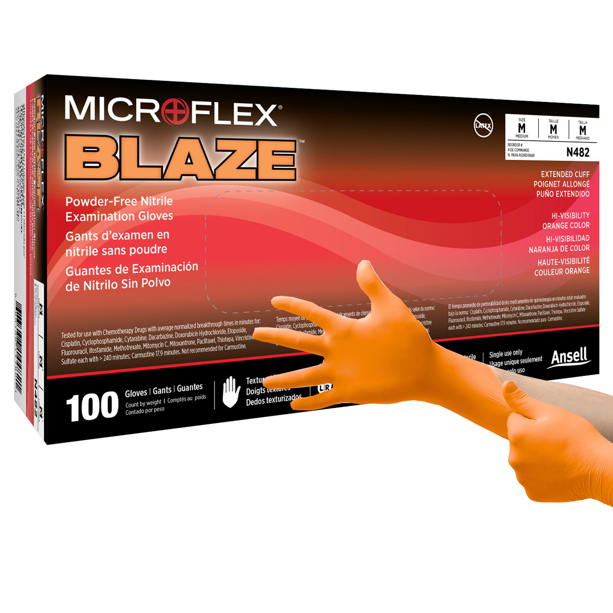 Microflex Blaze Nitrile Exam Glove, Medium, Orange MK 1083383