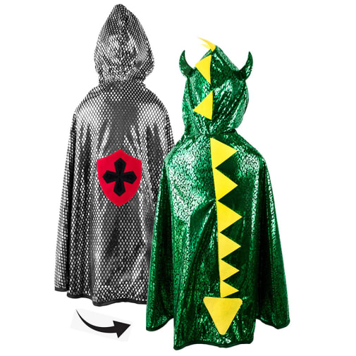 Great Pretenders Reversible Dragon/Knight Cape Green/Silver (One Size )