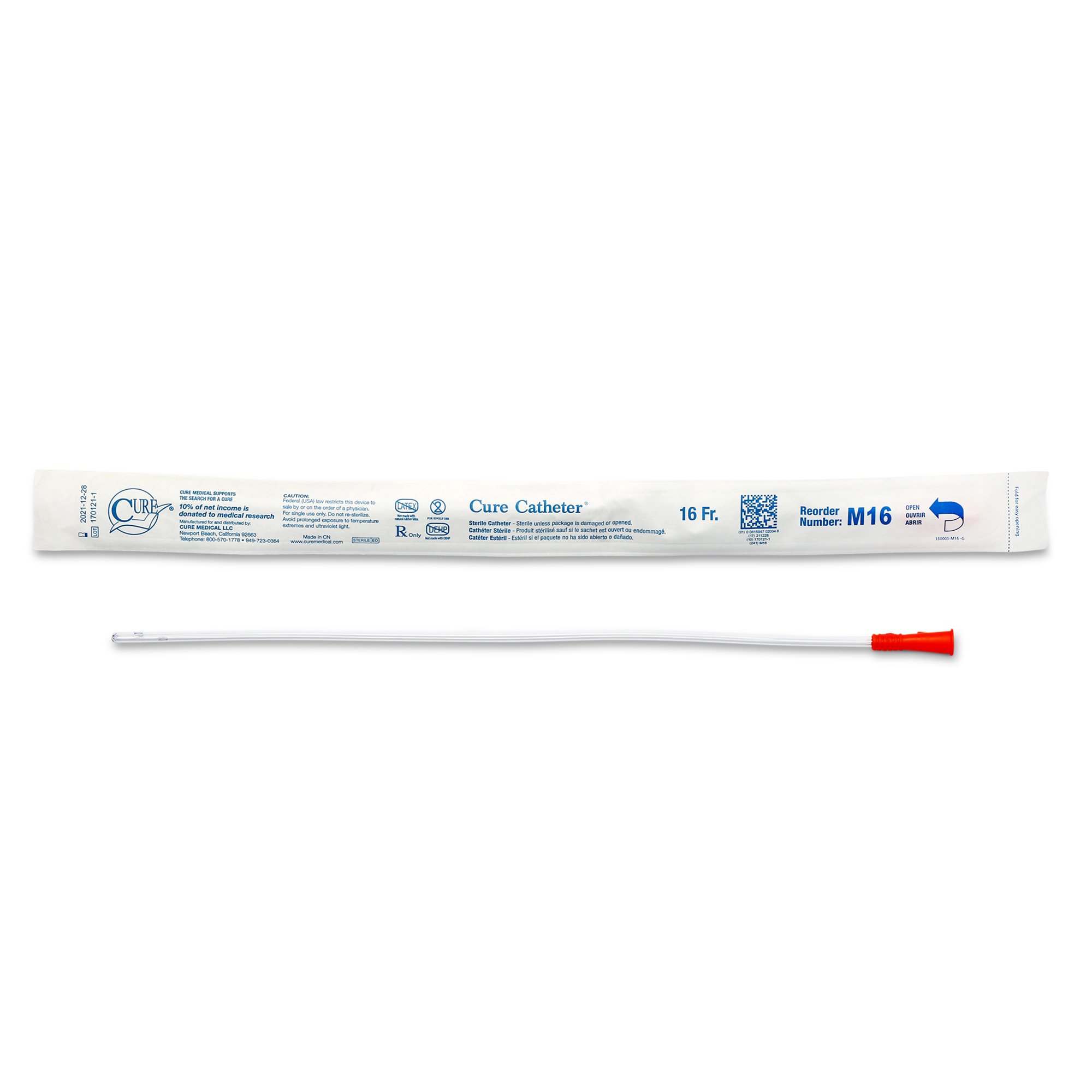 Cure Catheter Male Intermittent Catheter, 16 Fr., Straight MK 701369