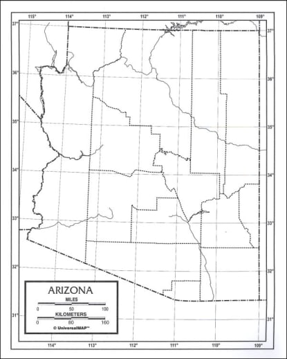 Arizona Map Laminated single (8+" x 11")